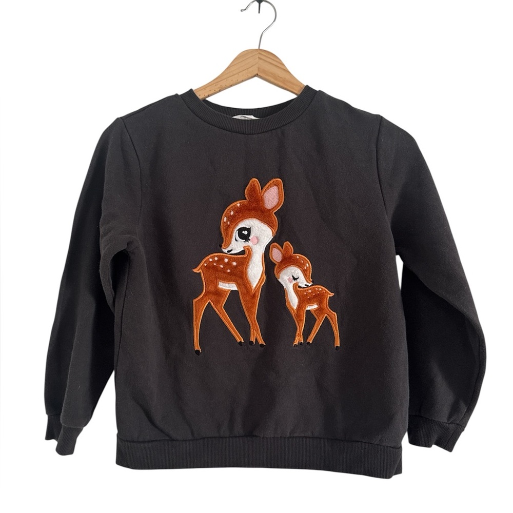 H&M Black Sweatshirt with Orange Deer Appliqué